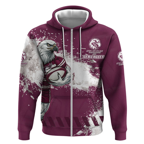 Personalised Manly Warringah Sea Eagles Rugby Hoodie MAN Mascot - Sporty Splash Art Style