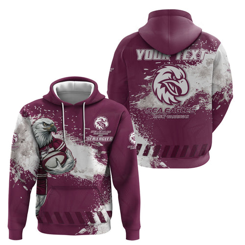 Personalised Manly Warringah Sea Eagles Rugby Hoodie MAN Mascot - Sporty Splash Art Style