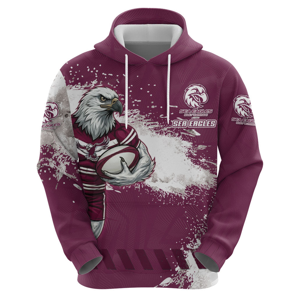 Personalised Manly Warringah Sea Eagles Rugby Hoodie MAN Mascot - Sporty Splash Art Style