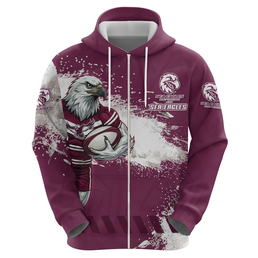 Personalised Manly Warringah Sea Eagles Rugby Hoodie MAN Mascot - Sporty Splash Art Style