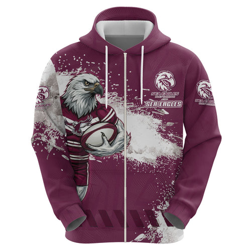 Personalised Manly Warringah Sea Eagles Rugby Hoodie MAN Mascot - Sporty Splash Art Style