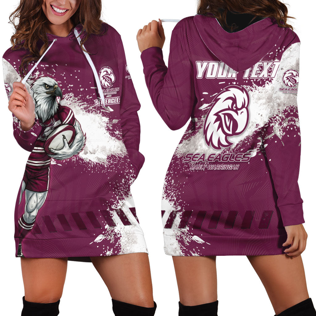 Personalised Manly Warringah Sea Eagles Rugby Hoodie Dress MAN Mascot - Sporty Splash Art Style