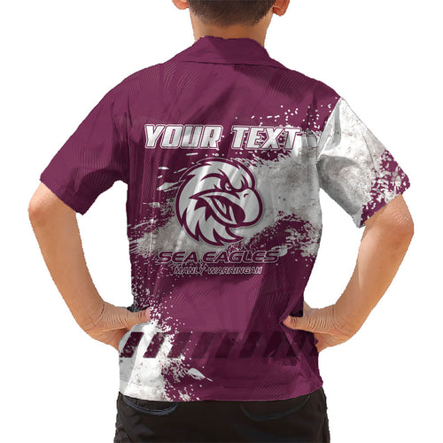 Personalised Manly Warringah Sea Eagles Rugby Kid Hawaiian Shirt MAN Mascot - Sporty Splash Art Style