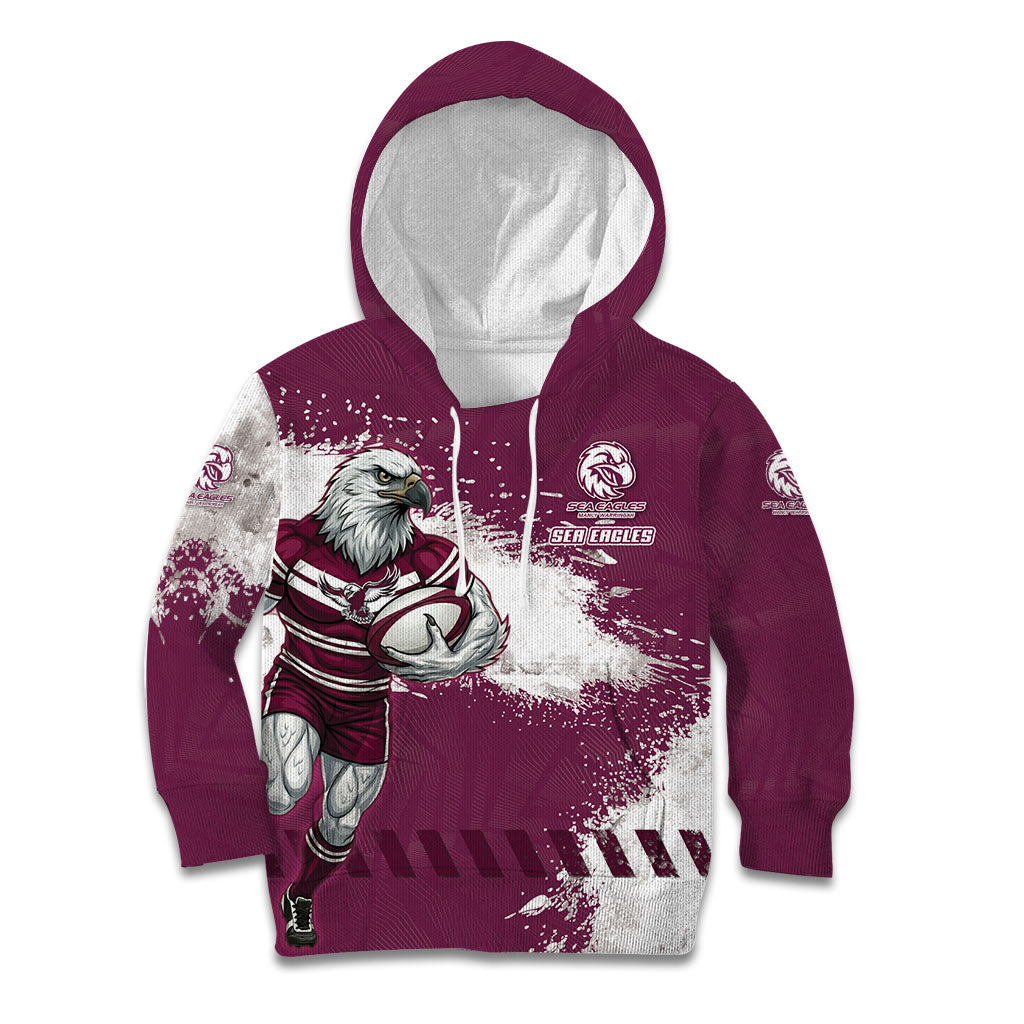 Personalised Manly Warringah Sea Eagles Rugby Kid Hoodie MAN Mascot - Sporty Splash Art Style