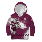 Personalised Manly Warringah Sea Eagles Rugby Kid Hoodie MAN Mascot - Sporty Splash Art Style