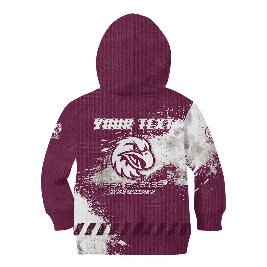 Personalised Manly Warringah Sea Eagles Rugby Kid Hoodie MAN Mascot - Sporty Splash Art Style