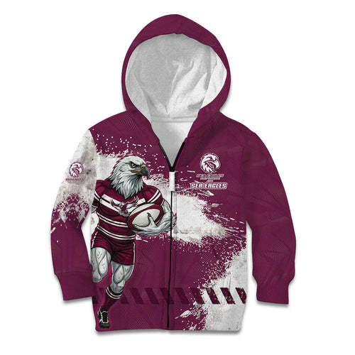 Personalised Manly Warringah Sea Eagles Rugby Kid Hoodie MAN Mascot - Sporty Splash Art Style
