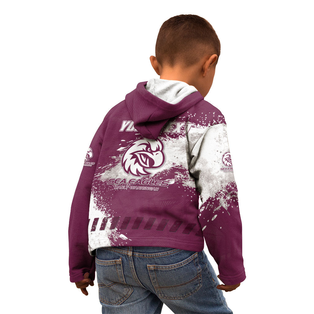Personalised Manly Warringah Sea Eagles Rugby Kid Hoodie MAN Mascot - Sporty Splash Art Style