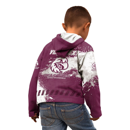 Personalised Manly Warringah Sea Eagles Rugby Kid Hoodie MAN Mascot - Sporty Splash Art Style