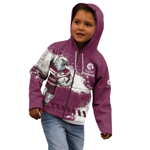 Personalised Manly Warringah Sea Eagles Rugby Kid Hoodie MAN Mascot - Sporty Splash Art Style