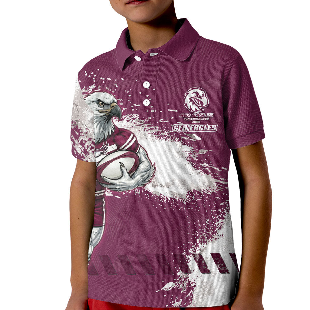 Personalised Manly Warringah Sea Eagles Rugby Kid Polo Shirt MAN Mascot - Sporty Splash Art Style