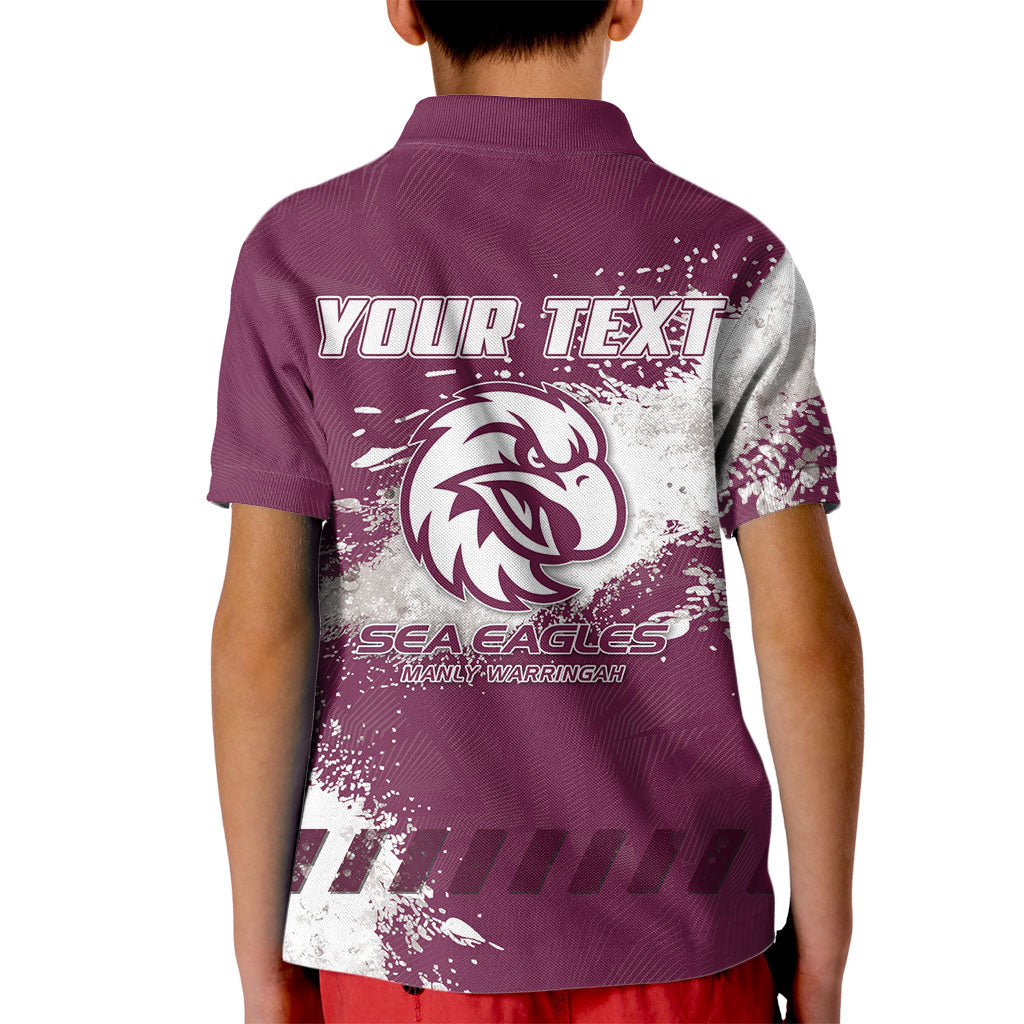 Personalised Manly Warringah Sea Eagles Rugby Kid Polo Shirt MAN Mascot - Sporty Splash Art Style