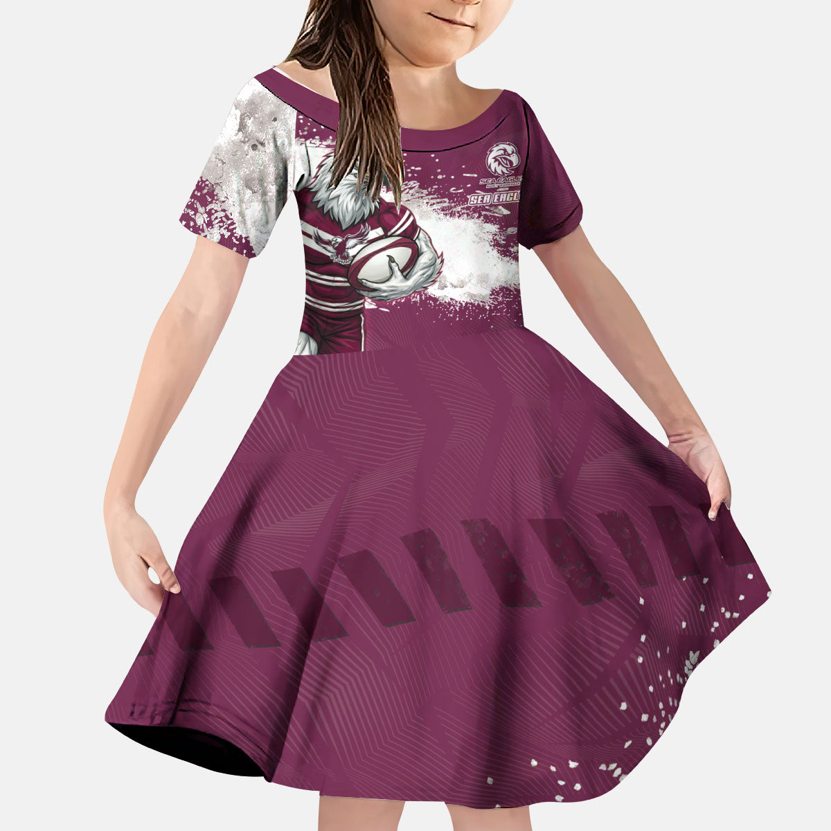 Personalised Manly Warringah Sea Eagles Rugby Kid Short Sleeve Dress MAN Mascot - Sporty Splash Art Style