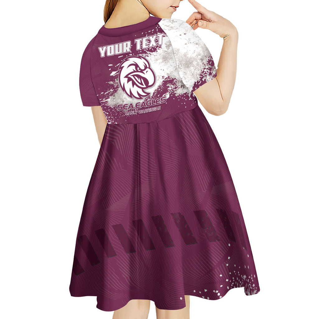 Personalised Manly Warringah Sea Eagles Rugby Kid Short Sleeve Dress MAN Mascot - Sporty Splash Art Style