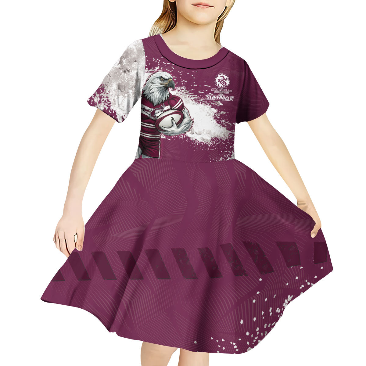 Personalised Manly Warringah Sea Eagles Rugby Kid Short Sleeve Dress MAN Mascot - Sporty Splash Art Style
