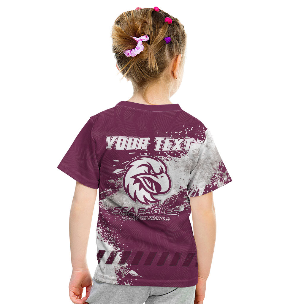 Personalised Manly Warringah Sea Eagles Rugby Kid T Shirt MAN Mascot - Sporty Splash Art Style