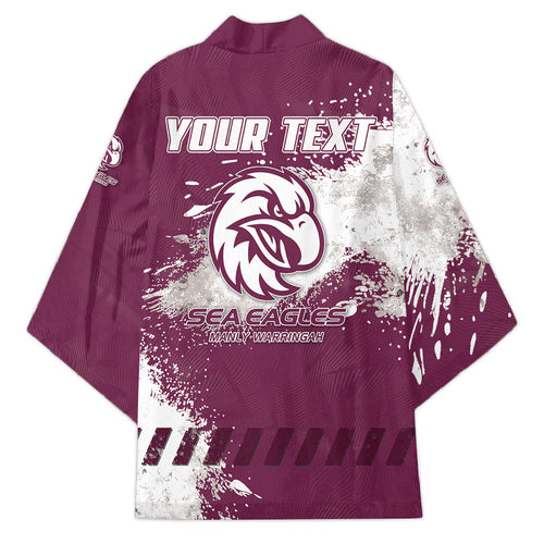 Personalised Manly Warringah Sea Eagles Rugby Kimono MAN Mascot - Sporty Splash Art Style