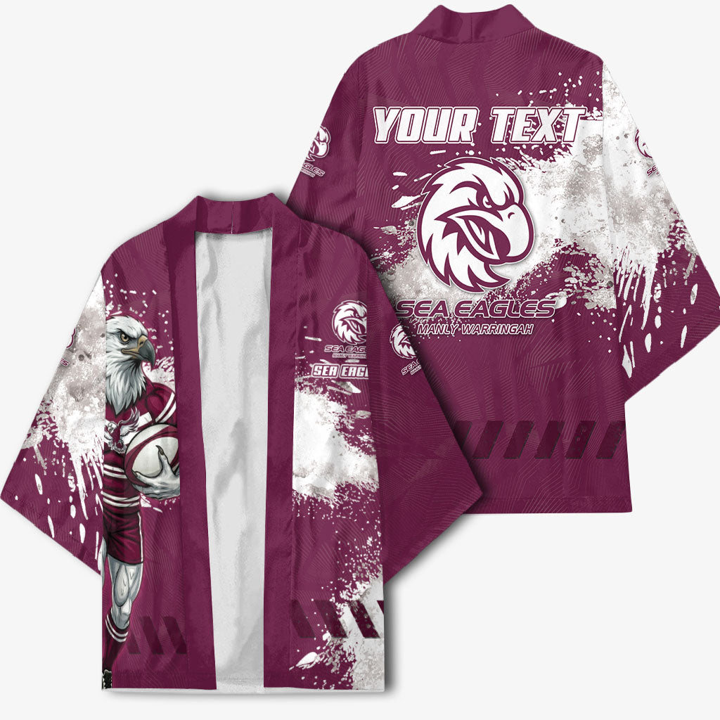 Personalised Manly Warringah Sea Eagles Rugby Kimono MAN Mascot - Sporty Splash Art Style