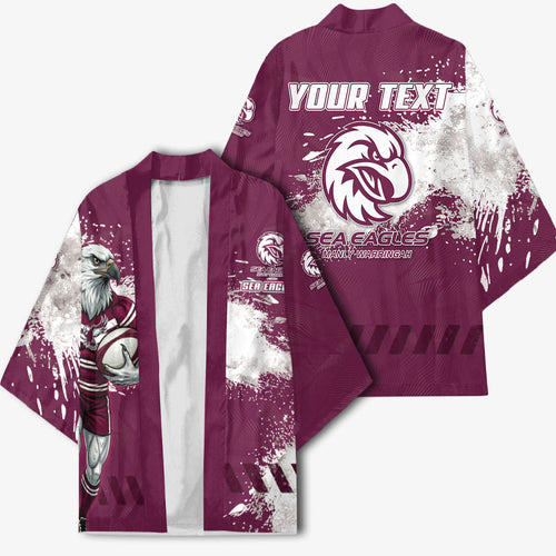 Personalised Manly Warringah Sea Eagles Rugby Kimono MAN Mascot - Sporty Splash Art Style
