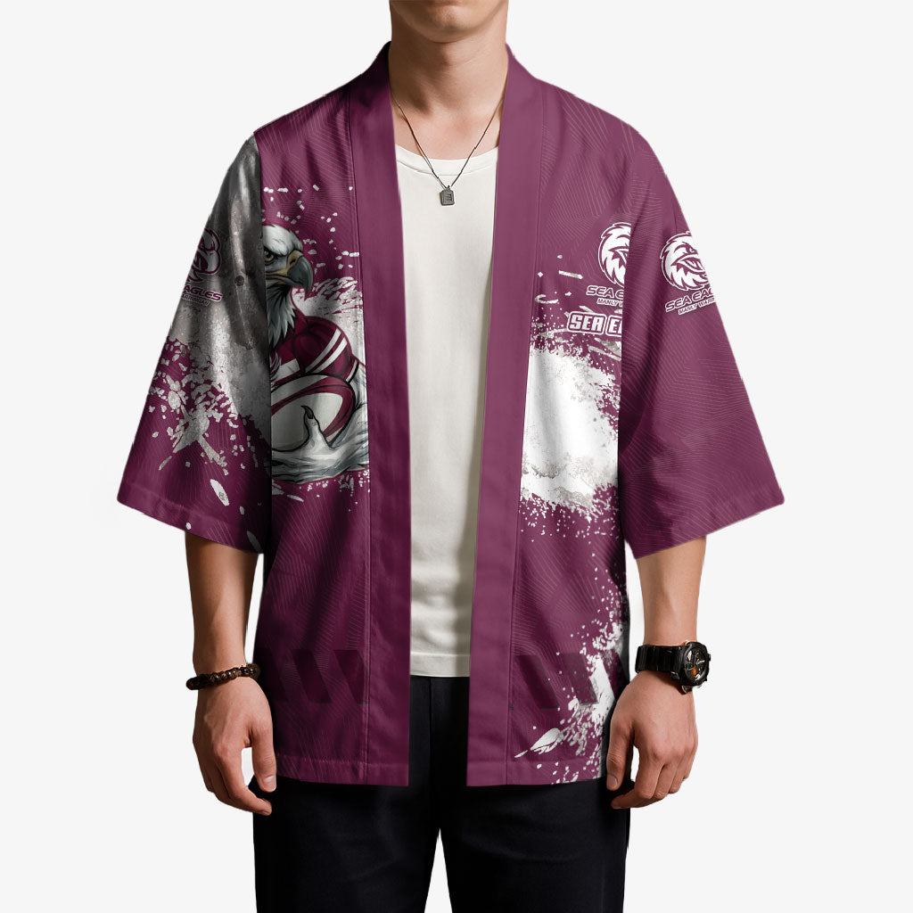 Personalised Manly Warringah Sea Eagles Rugby Kimono MAN Mascot - Sporty Splash Art Style