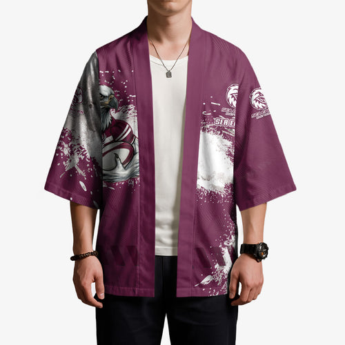 Personalised Manly Warringah Sea Eagles Rugby Kimono MAN Mascot - Sporty Splash Art Style