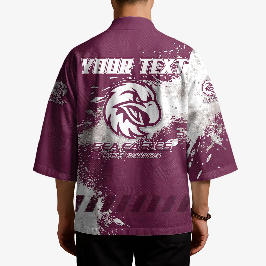 Personalised Manly Warringah Sea Eagles Rugby Kimono MAN Mascot - Sporty Splash Art Style