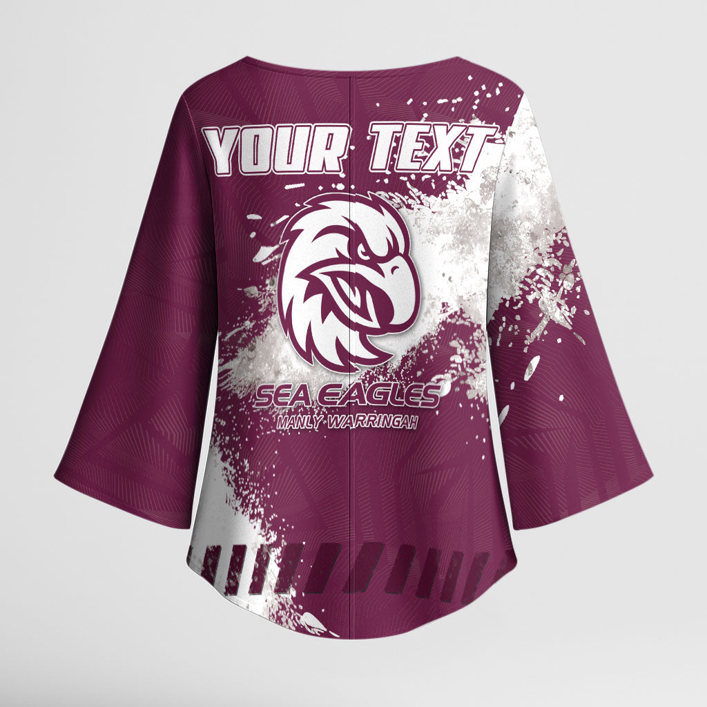 Personalised Manly Warringah Sea Eagles Rugby Kimono Sleeve Blouse MAN Mascot - Sporty Splash Art Style