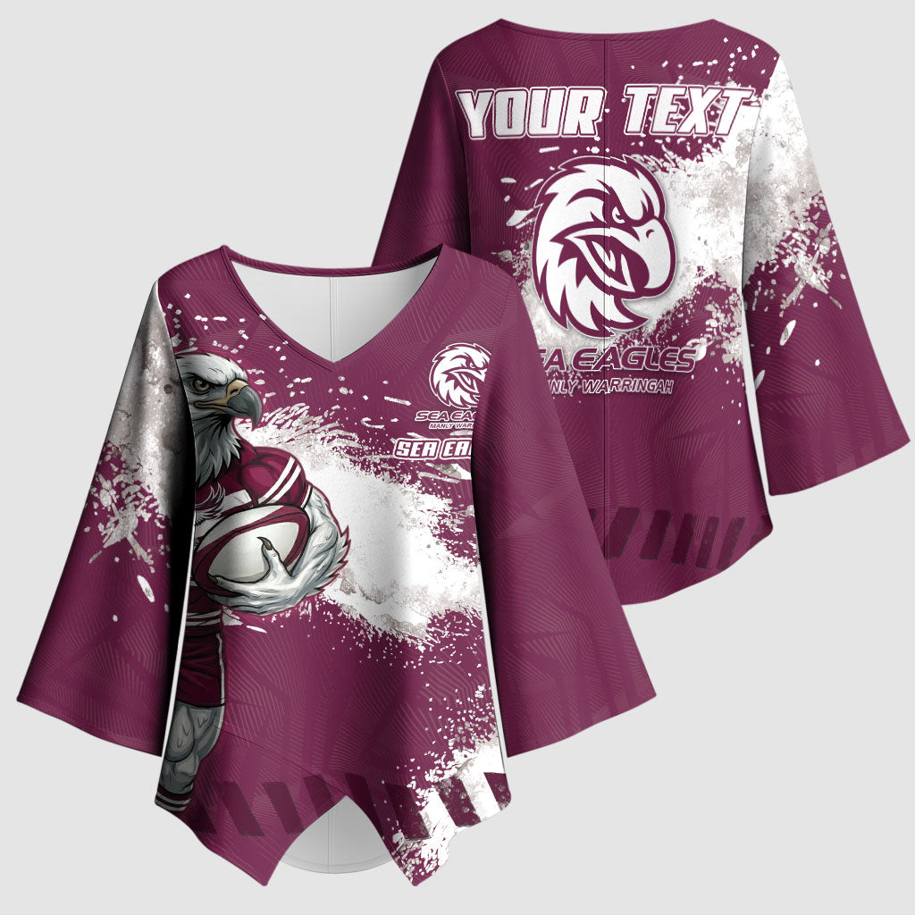 Personalised Manly Warringah Sea Eagles Rugby Kimono Sleeve Blouse MAN Mascot - Sporty Splash Art Style