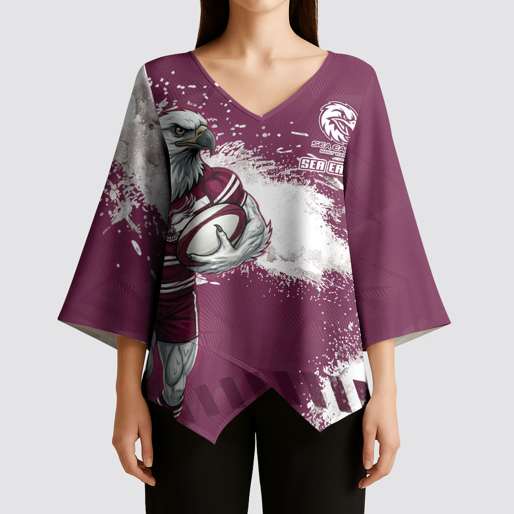 Personalised Manly Warringah Sea Eagles Rugby Kimono Sleeve Blouse MAN Mascot - Sporty Splash Art Style