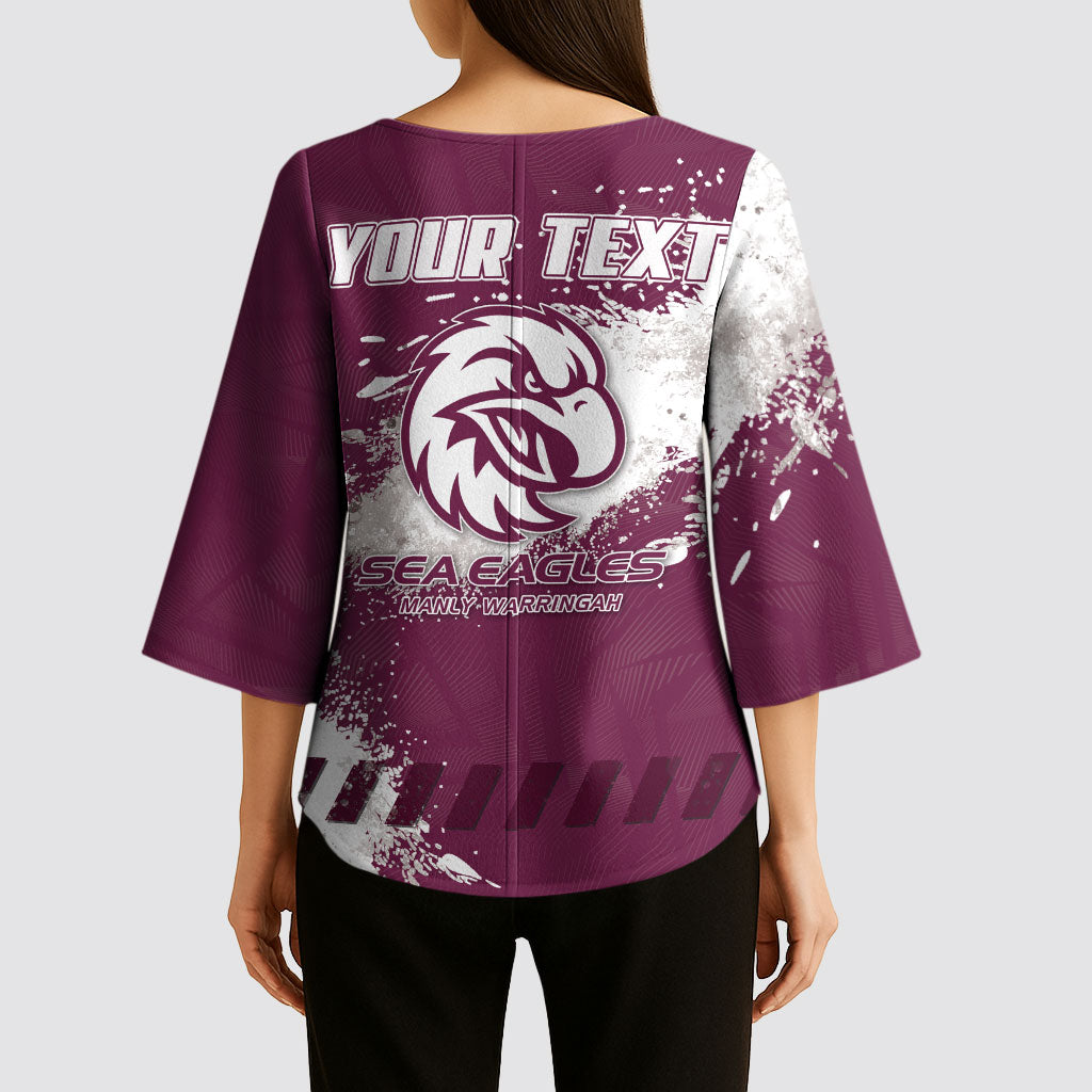 Personalised Manly Warringah Sea Eagles Rugby Kimono Sleeve Blouse MAN Mascot - Sporty Splash Art Style