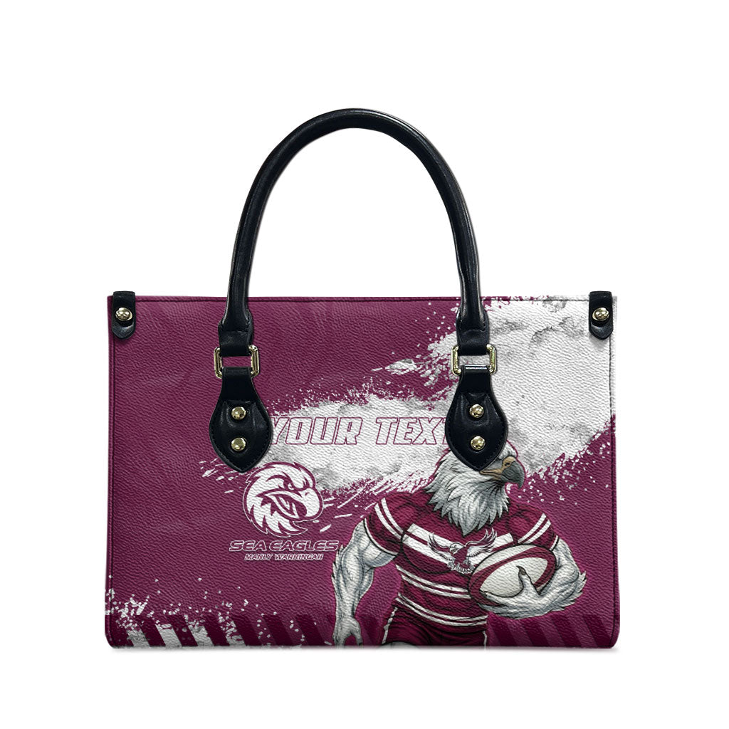 Personalised Manly Warringah Sea Eagles Rugby Leather Bag MAN Mascot - Sporty Splash Art Style