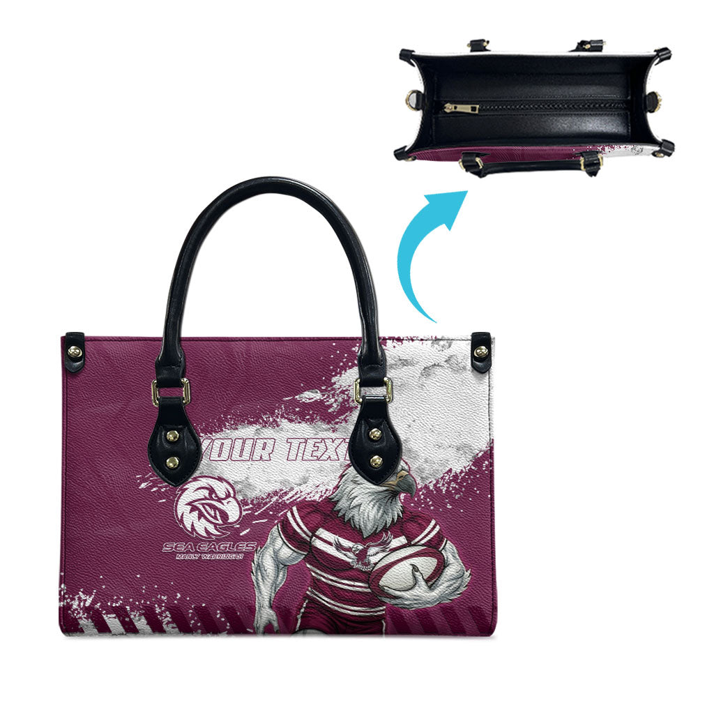 Personalised Manly Warringah Sea Eagles Rugby Leather Bag MAN Mascot - Sporty Splash Art Style