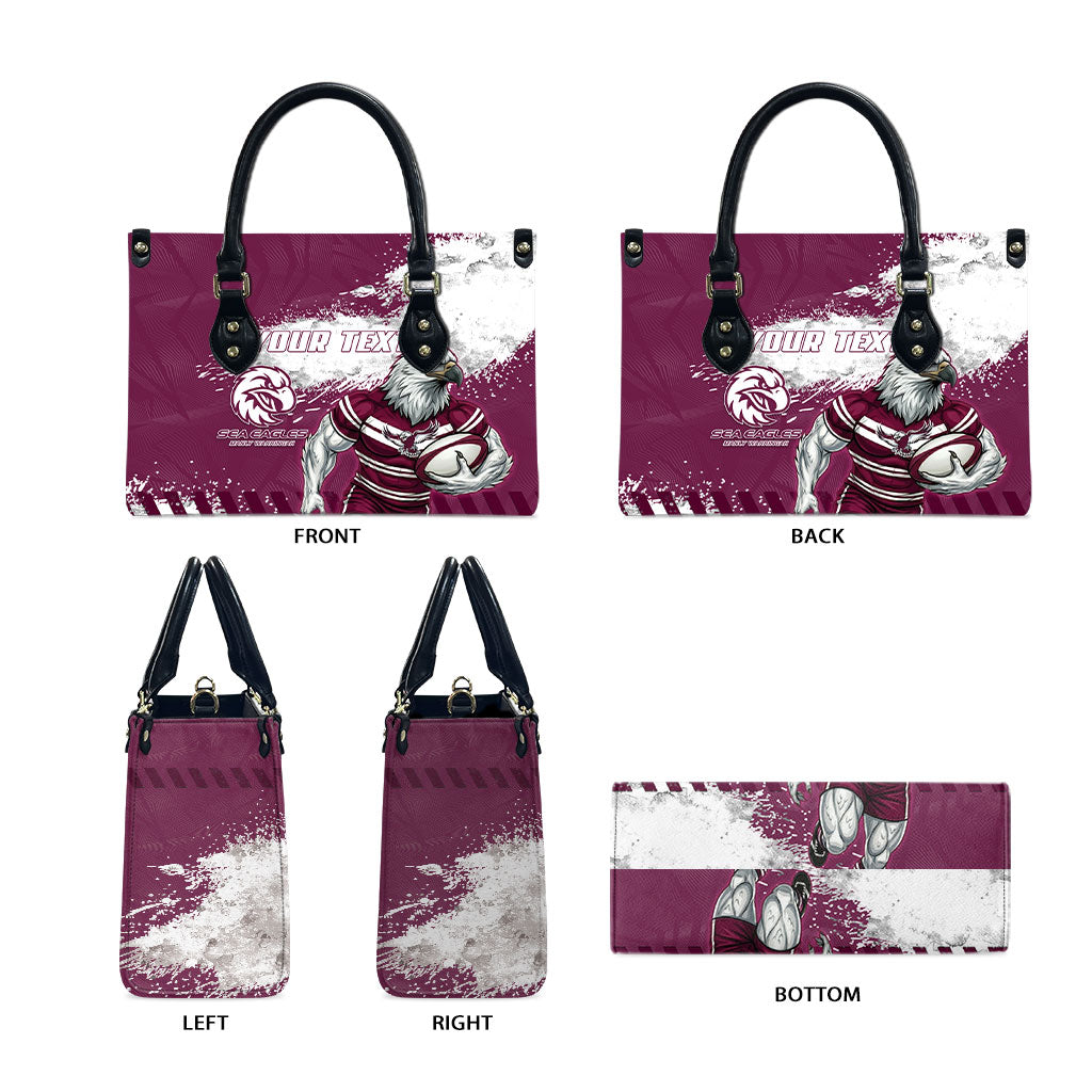 Personalised Manly Warringah Sea Eagles Rugby Leather Bag MAN Mascot - Sporty Splash Art Style