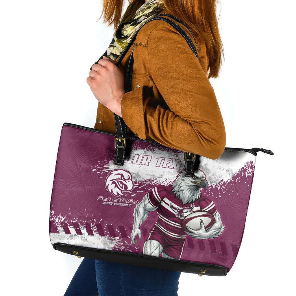 Personalised Manly Warringah Sea Eagles Rugby Leather Tote Bag MAN Mascot - Sporty Splash Art Style