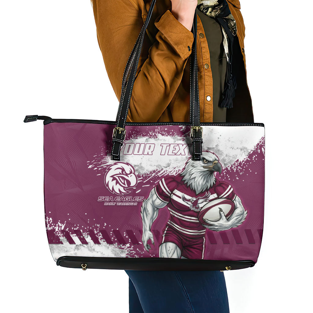 Personalised Manly Warringah Sea Eagles Rugby Leather Tote Bag MAN Mascot - Sporty Splash Art Style