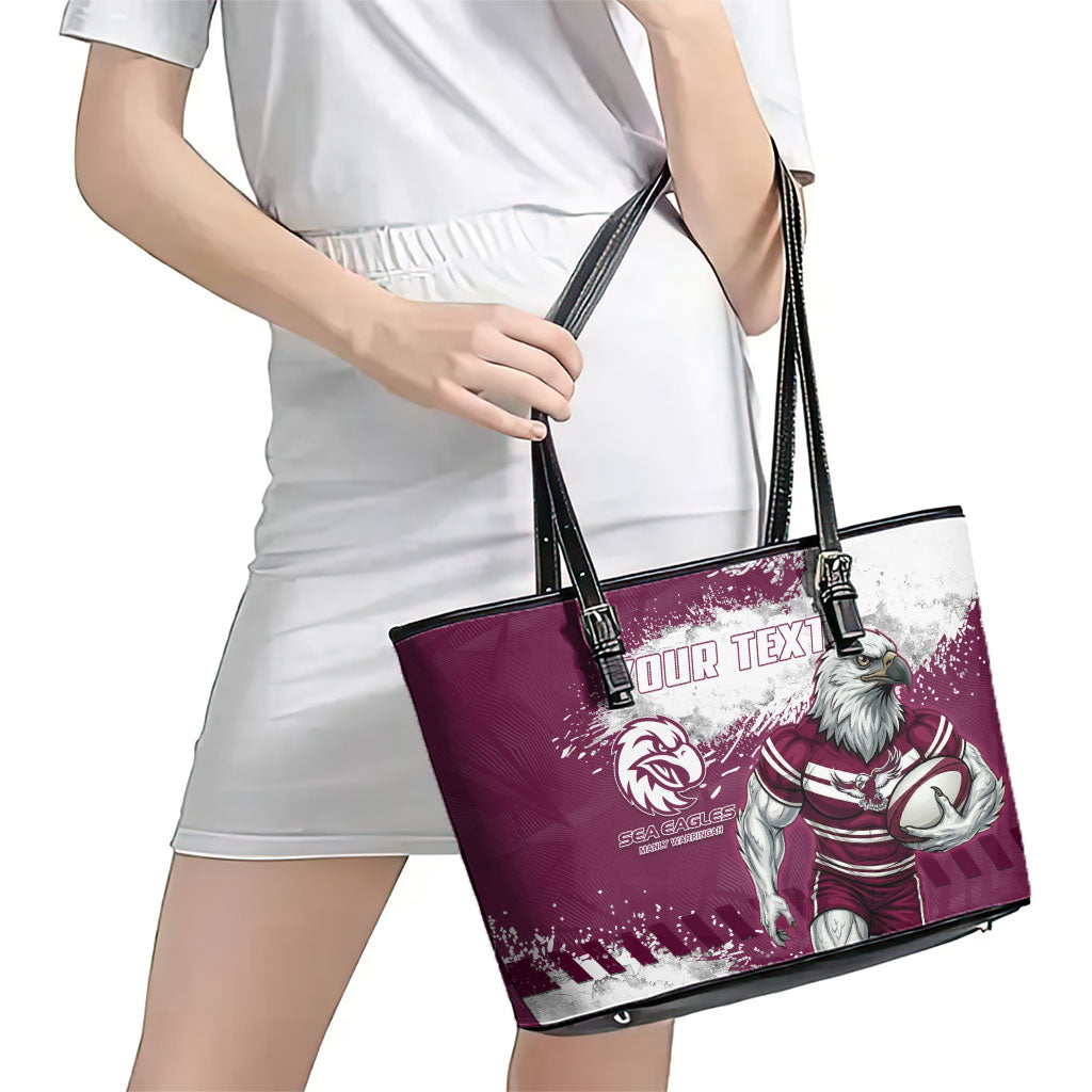 Personalised Manly Warringah Sea Eagles Rugby Leather Tote Bag MAN Mascot - Sporty Splash Art Style