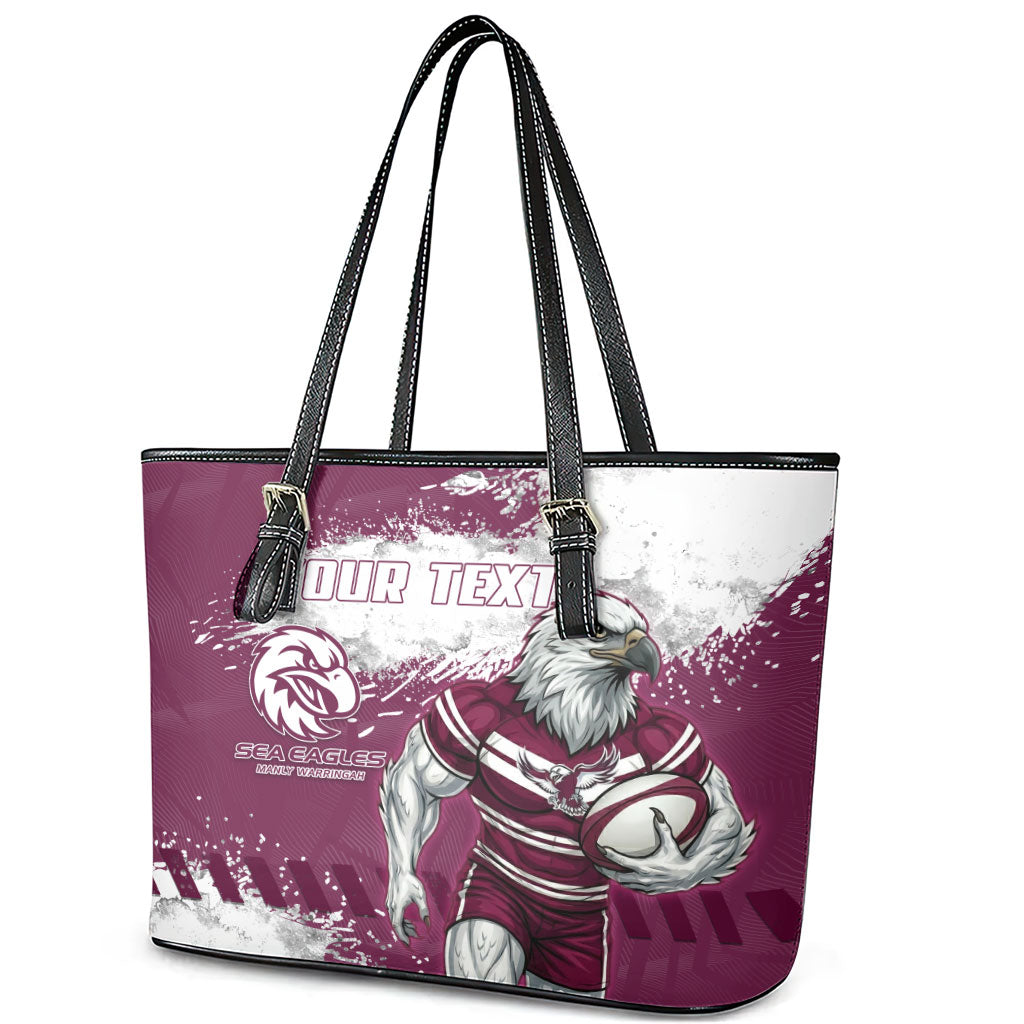 Personalised Manly Warringah Sea Eagles Rugby Leather Tote Bag MAN Mascot - Sporty Splash Art Style