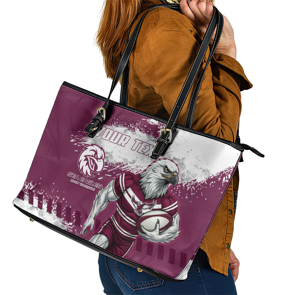 Personalised Manly Warringah Sea Eagles Rugby Leather Tote Bag MAN Mascot - Sporty Splash Art Style