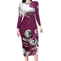 Personalised Manly Warringah Sea Eagles Rugby Long Sleeve Bodycon Dress MAN Mascot - Sporty Splash Art Style