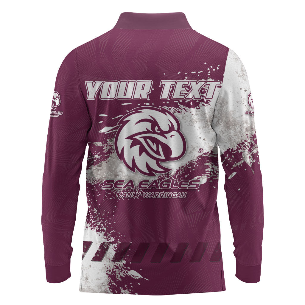 Personalised Manly Warringah Sea Eagles Rugby Long Sleeve Polo Shirt MAN Mascot - Sporty Splash Art Style