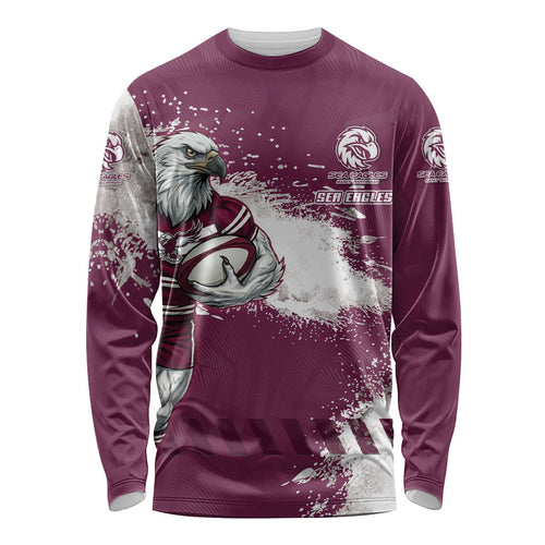 Personalised Manly Warringah Sea Eagles Rugby Long Sleeve Shirt MAN Mascot - Sporty Splash Art Style
