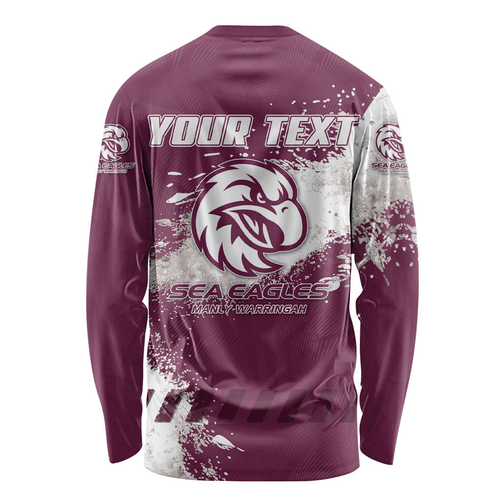 Personalised Manly Warringah Sea Eagles Rugby Long Sleeve Shirt MAN Mascot - Sporty Splash Art Style