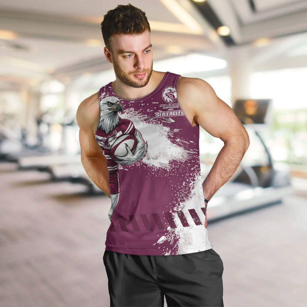 Personalised Manly Warringah Sea Eagles Rugby Men Tank Top MAN Mascot - Sporty Splash Art Style