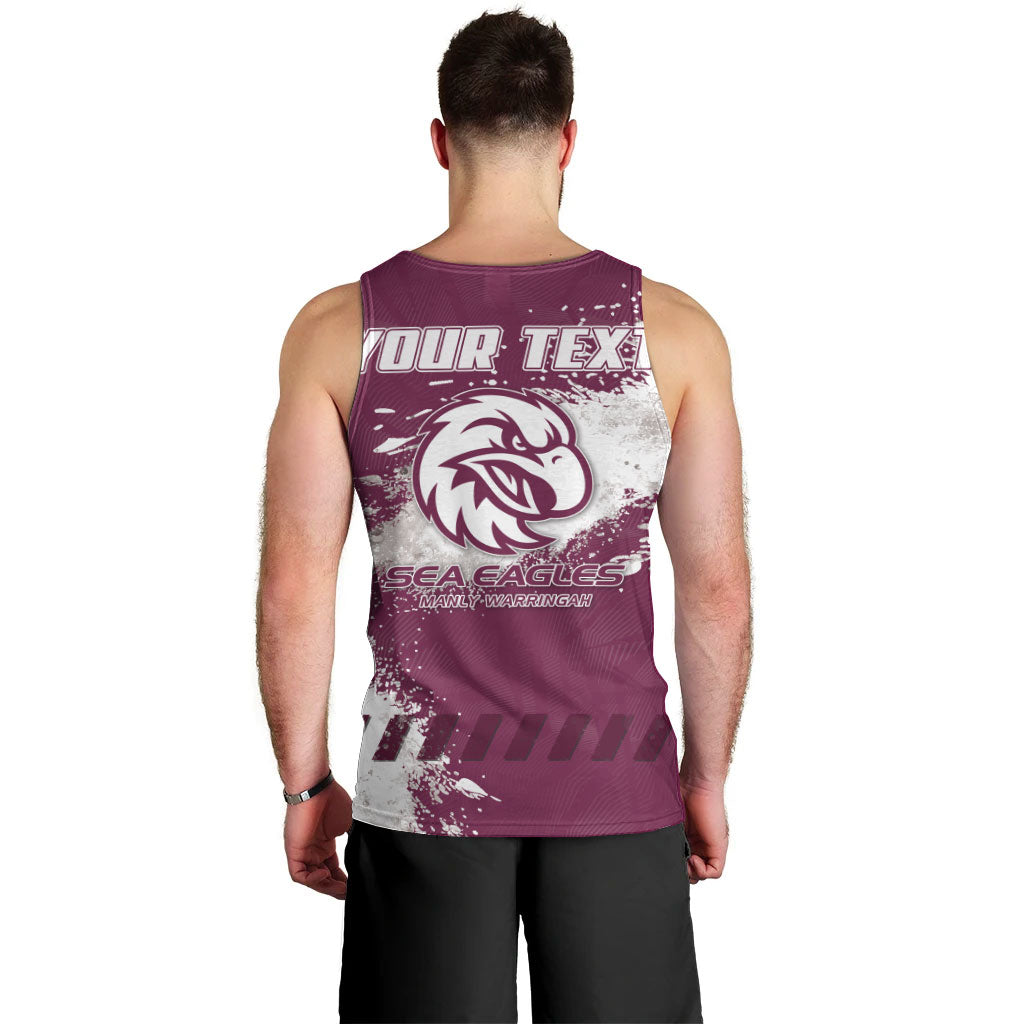 Personalised Manly Warringah Sea Eagles Rugby Men Tank Top MAN Mascot - Sporty Splash Art Style