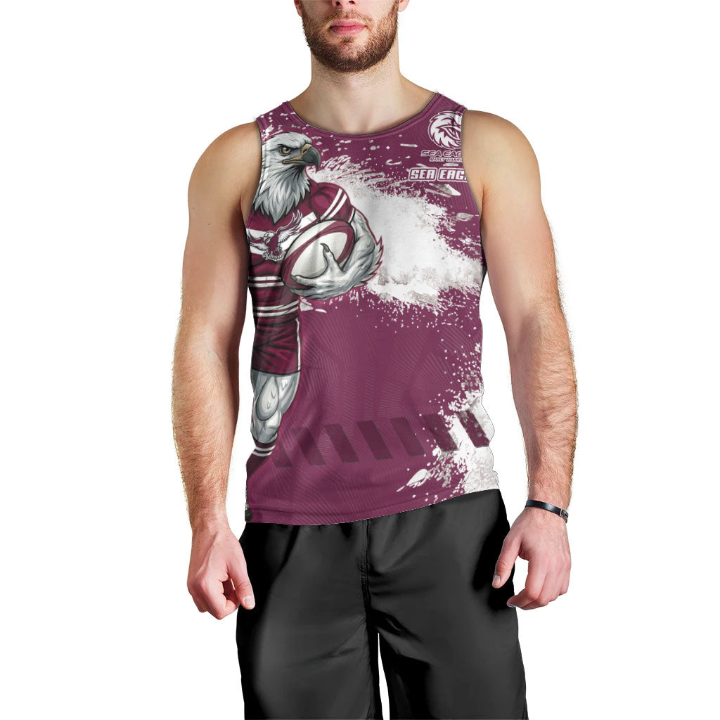 Personalised Manly Warringah Sea Eagles Rugby Men Tank Top MAN Mascot - Sporty Splash Art Style