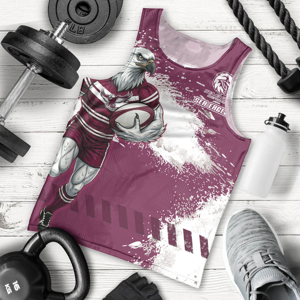 Personalised Manly Warringah Sea Eagles Rugby Men Tank Top MAN Mascot - Sporty Splash Art Style