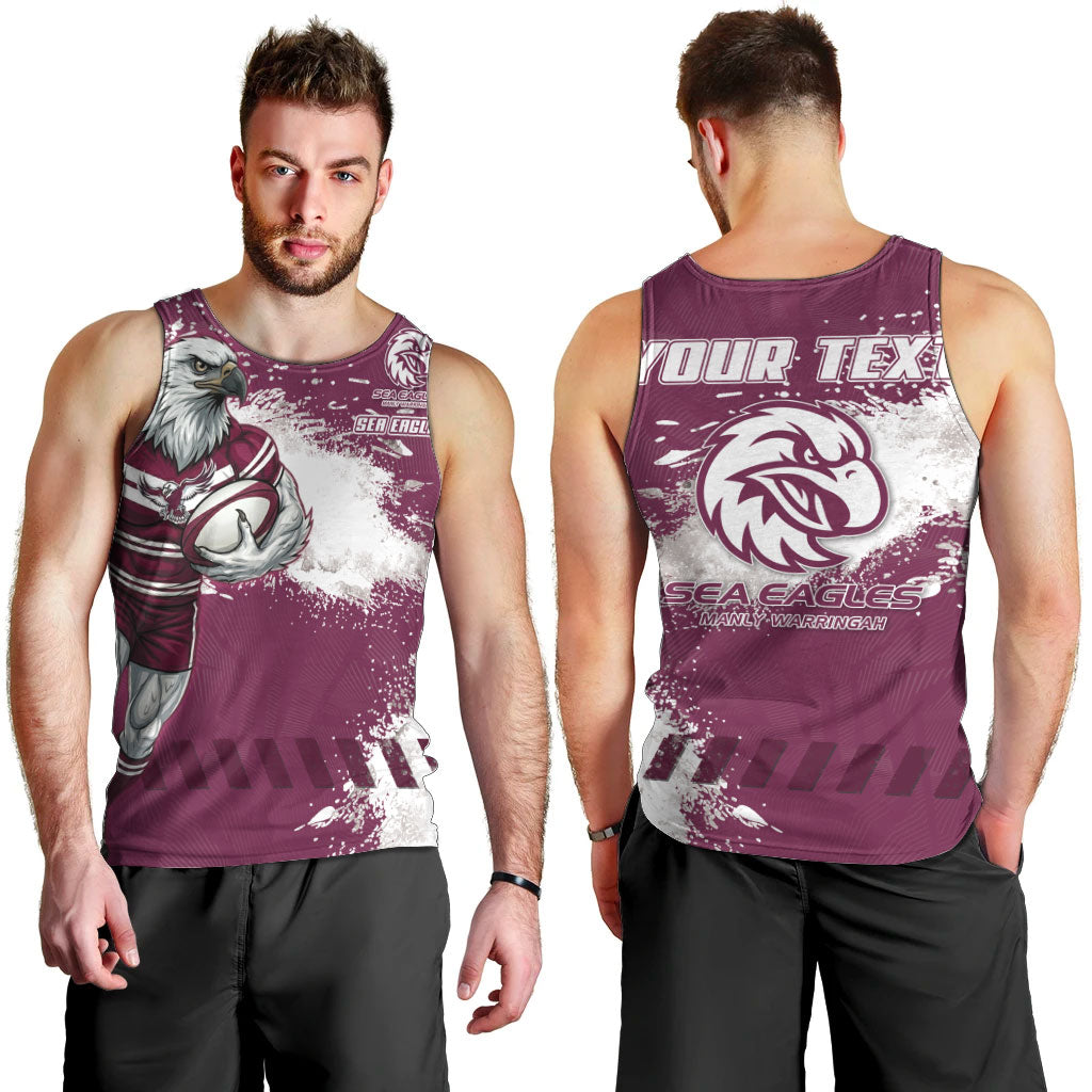 Personalised Manly Warringah Sea Eagles Rugby Men Tank Top MAN Mascot - Sporty Splash Art Style