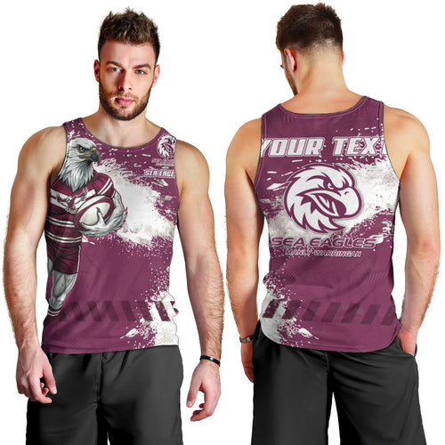 Personalised Manly Warringah Sea Eagles Rugby Men Tank Top MAN Mascot - Sporty Splash Art Style