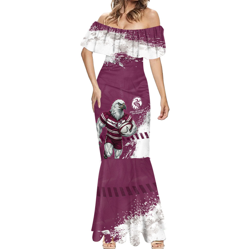 Personalised Manly Warringah Sea Eagles Rugby Mermaid Dress MAN Mascot - Sporty Splash Art Style