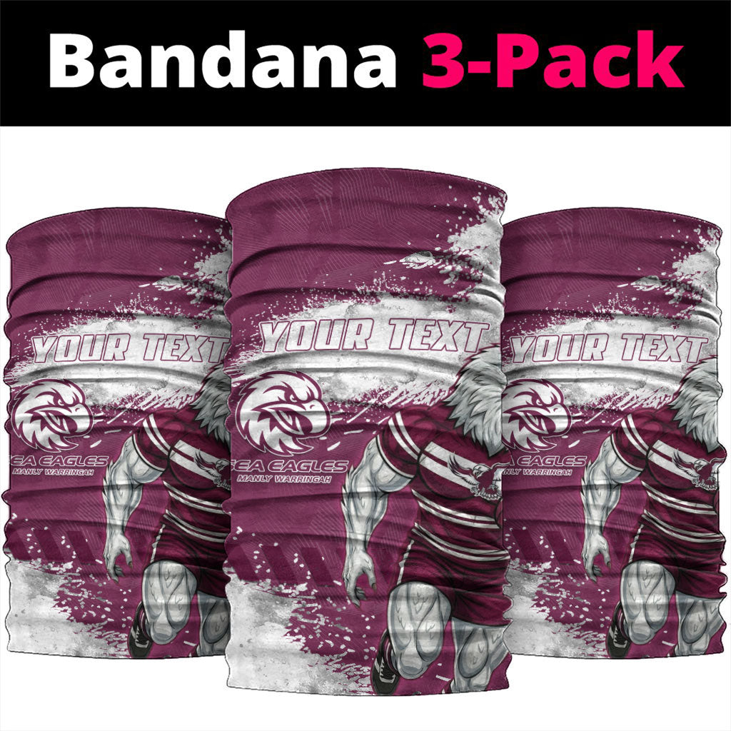 Personalised Manly Warringah Sea Eagles Rugby Neck Gaiter MAN Mascot - Sporty Splash Art Style